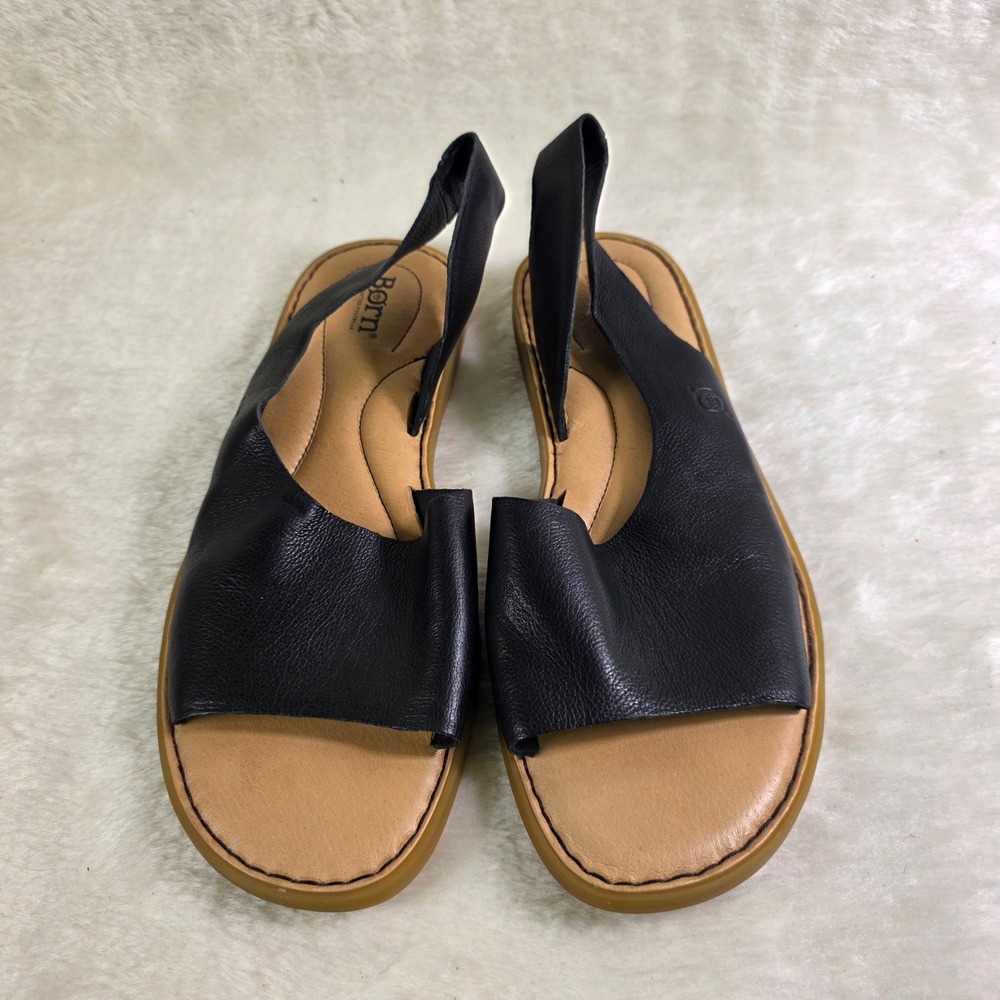 Born Iwa Slingback Flat Sandals Black Leather Womens 10 NEW